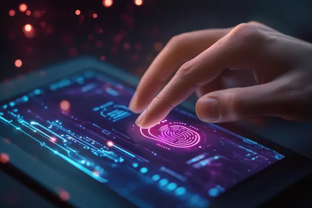 Hand Scanning Fingerprint on Futuristic Digital Security Interface