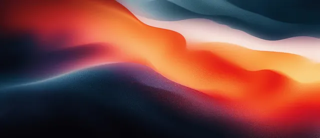 Soft blurred watercolor waves glow in orange, red, and blue over a dark background.