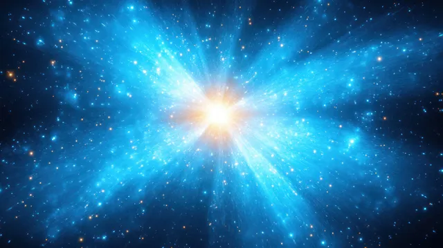 Blue light starburst radiates rays from a bright center across a field of sparkling stars in deep space.