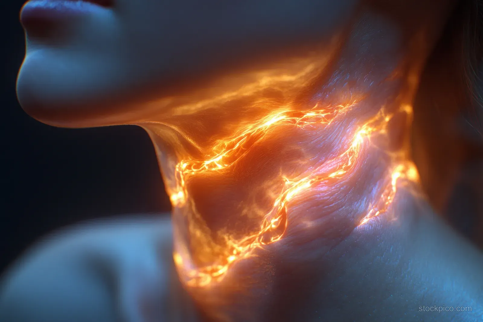 Dermatologist uses an electrocautery tool on a woman’s neck, creating a bright cauterization glow during birthmark removal.