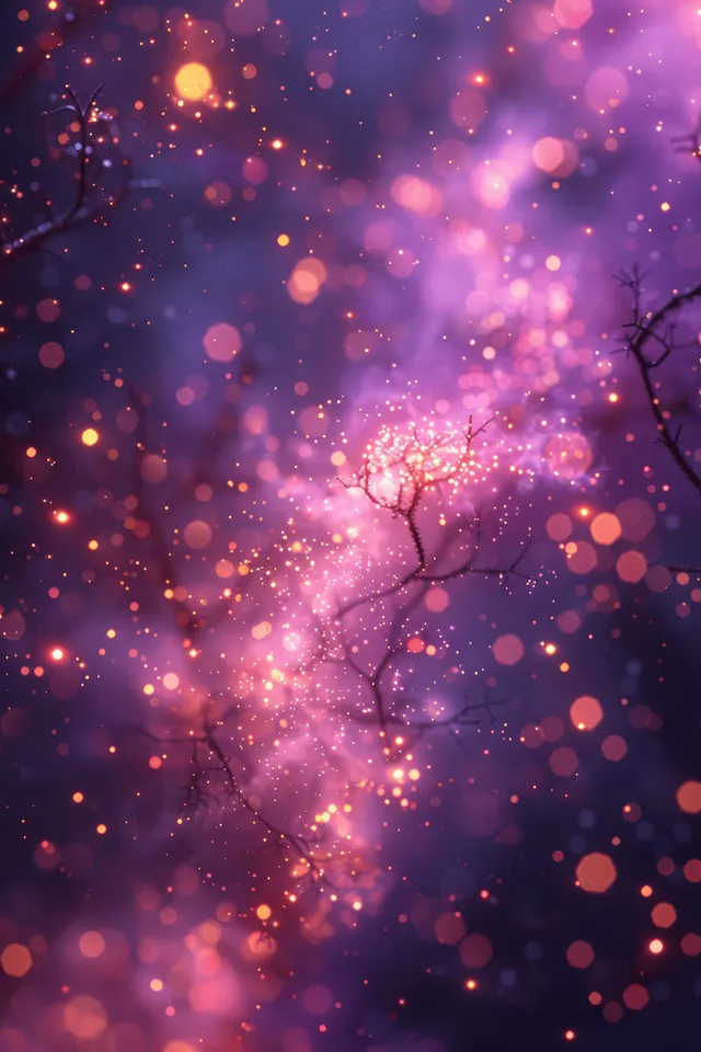 Purple & Gold New Year Fireworks Background with Bokeh Lights