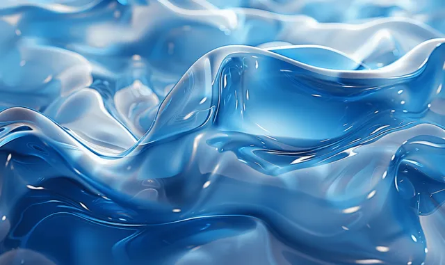 Glossy blue liquid waves ripple across a textured, glass-like abstract surface.