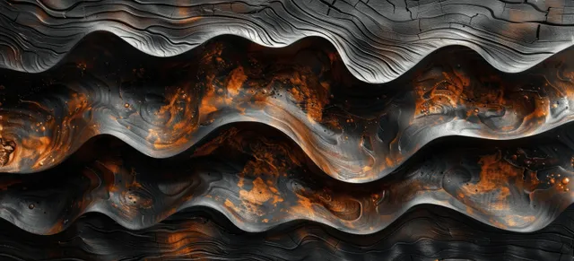 Rustic dark wood background with black wave carvings and layered texture, providing ample copy space for design elements.
