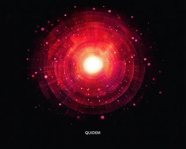 Bright white core surrounded by concentric red and pink grid circles with scattered dots on a black background.