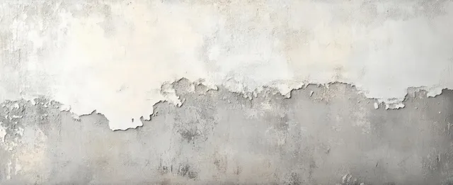 Cracked paint and peeling layers on a concrete wall in white and gray tones.