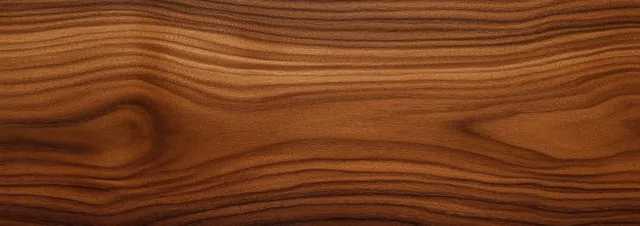 Smooth brown wooden surface close-up with natural wavy grain lines and warm tones.