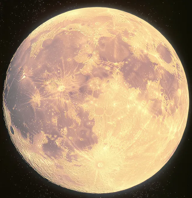 A full moon close-up with detailed craters and glowing lunar surface against a starry night sky.