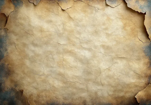 Close-up weathered paper background with peeling edges, cracked fibers, and faded parchment tones
