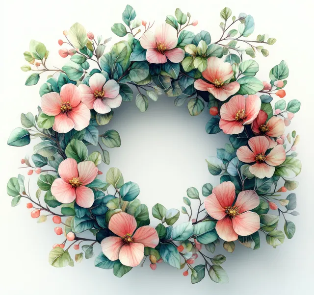 Watercolor floral wreath with pink protea and roses on white background