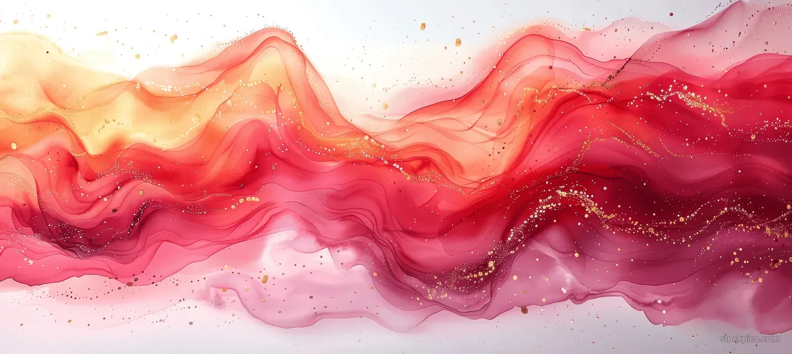 Pink and rose watercolor wave ribbon with soft marbled texture and delicate gold contour lines across a minimal backdrop.