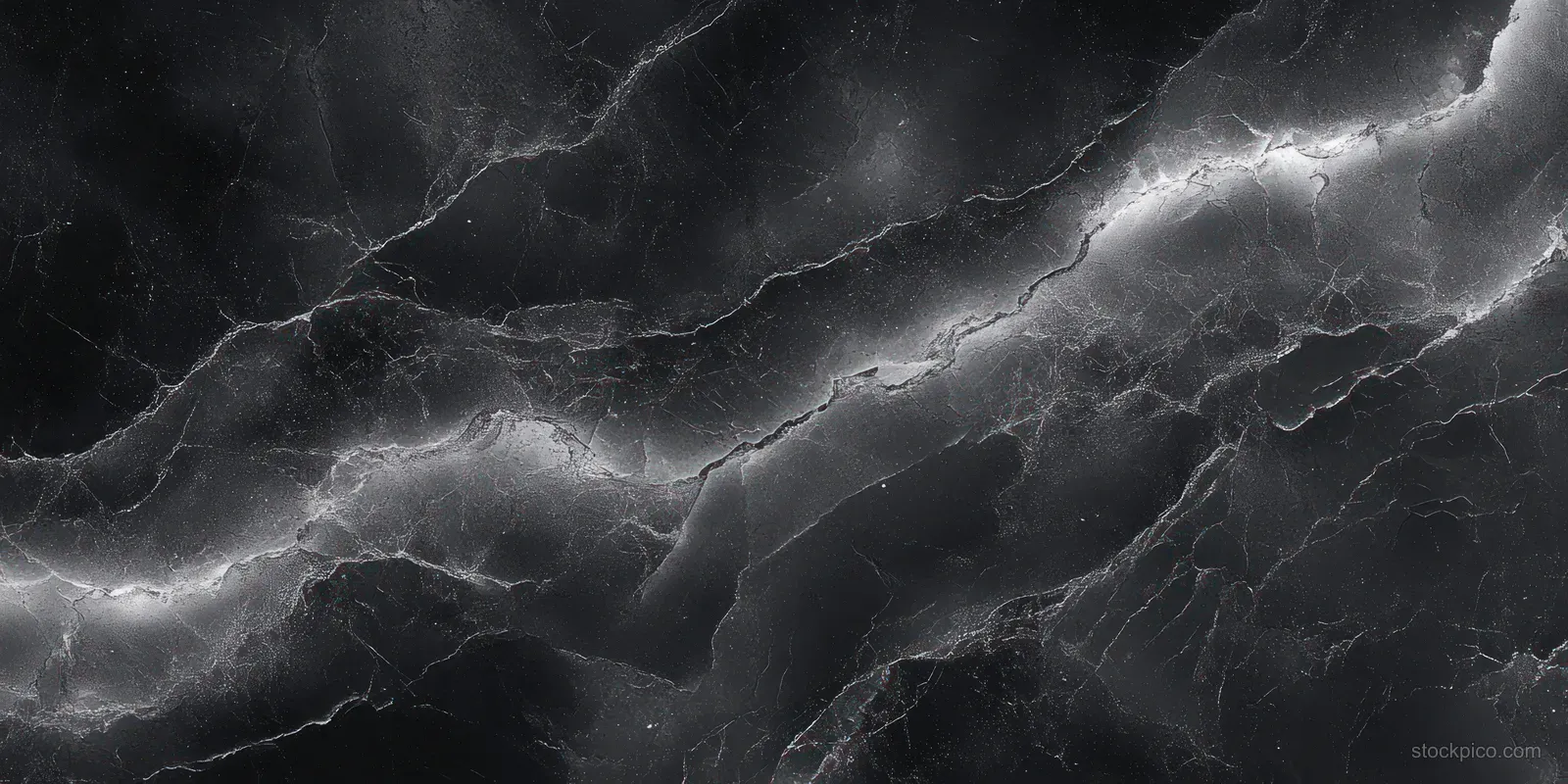 Seamless black marble surface with white veining and glowing highlights across a textured background.