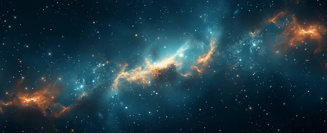 Grainy dark night sky background with teal gradient and glowing Milky Way clouds above scattered stars.