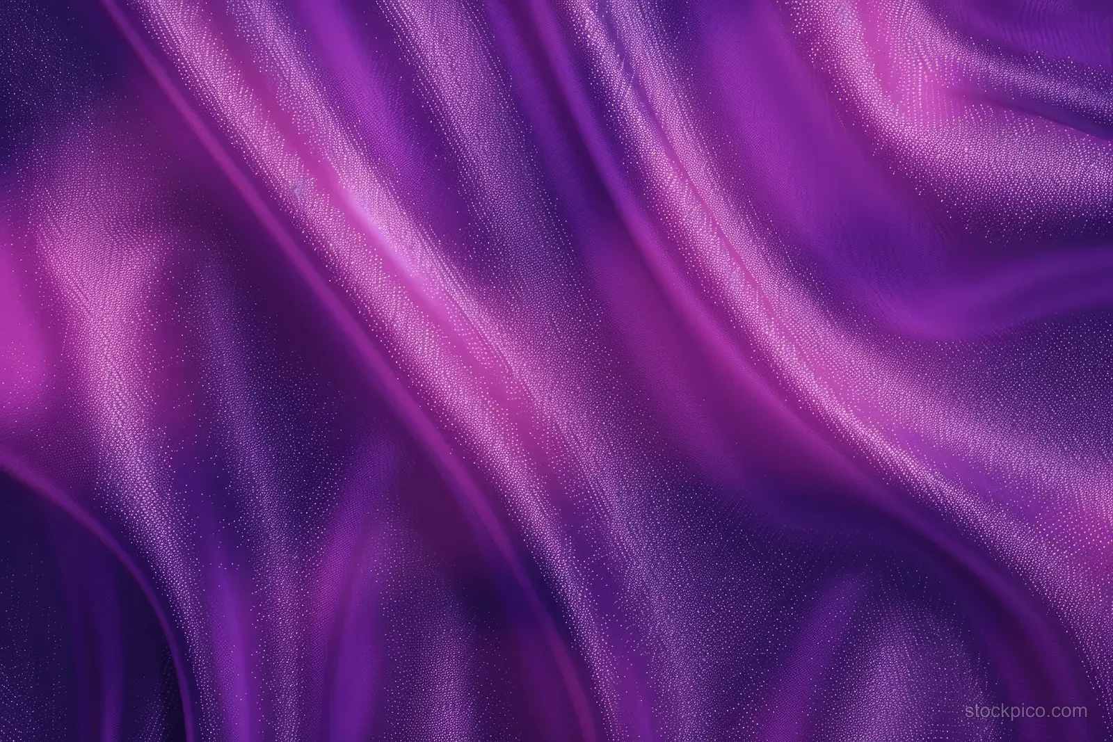 Glossy purple satin fabric close-up with wavy folds and reflective highlights.