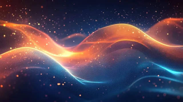 Neon waveforms flowing across a dark starfield background with glowing gradient peaks