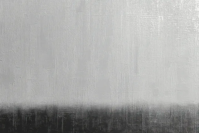 Monochrome abstract painting with layered vertical and horizontal textured lines over canvas