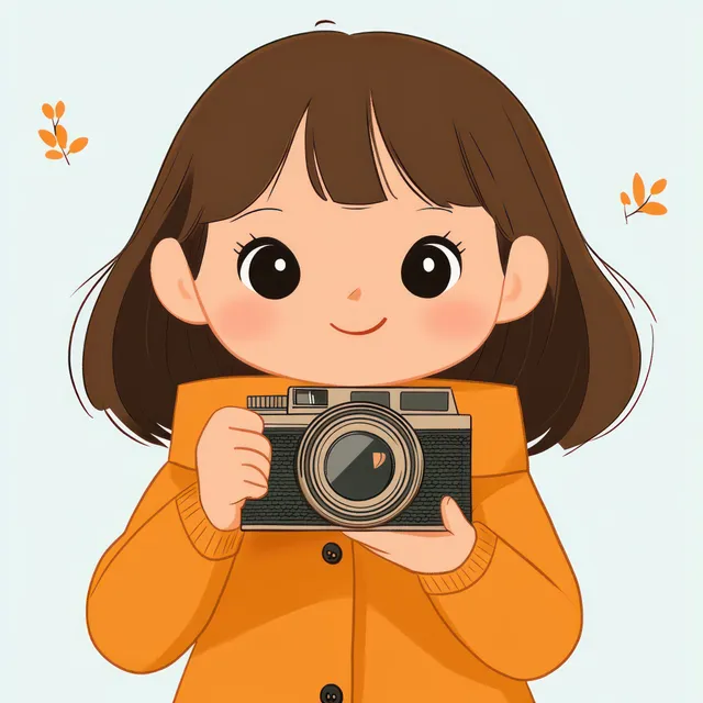 Cute Kawaii Child Holding a Vintage Camera Illustration