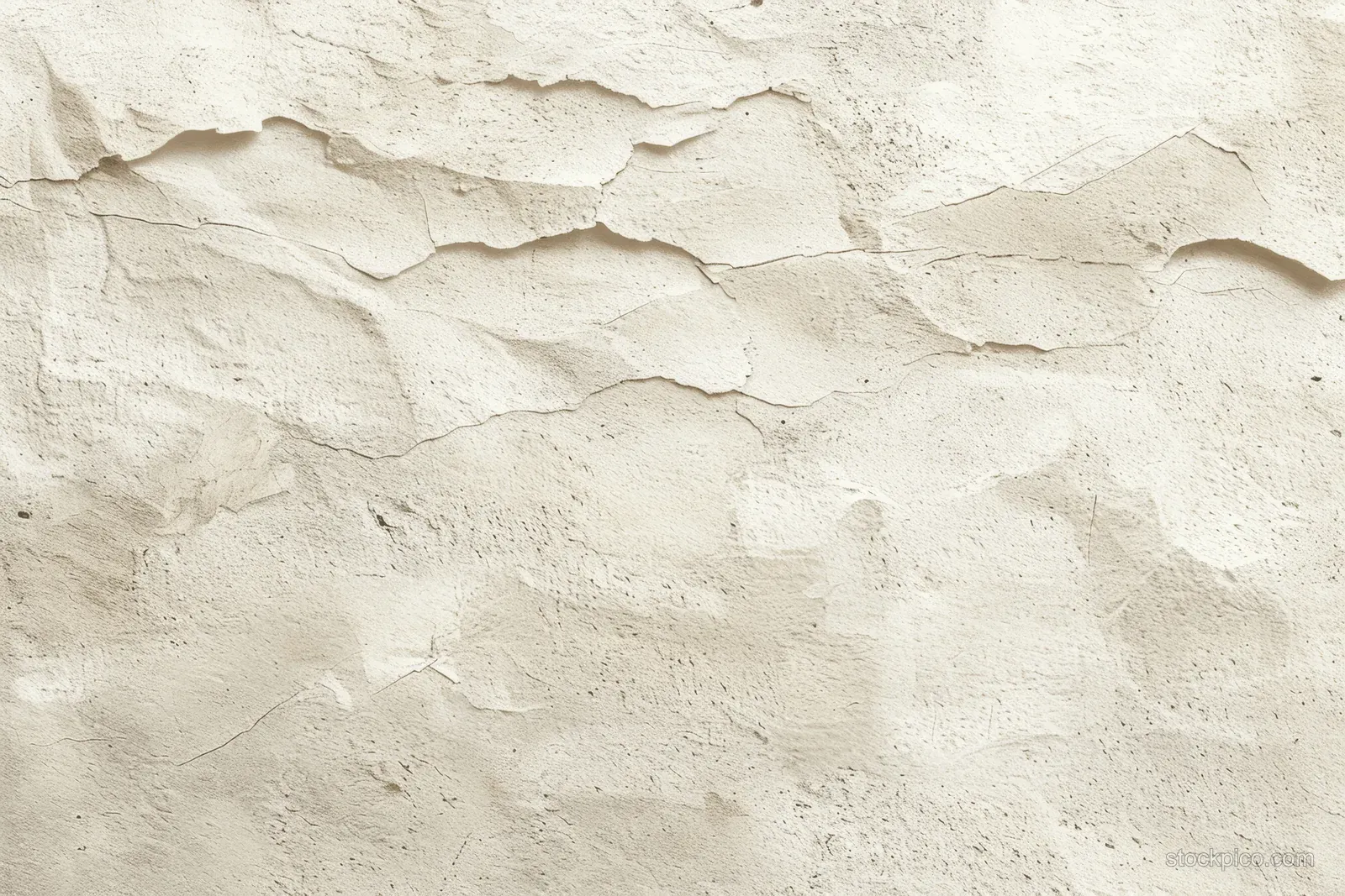 Close-up of a beige plaster wall with cracked, peeling edges and subtle weathered mottling texture.