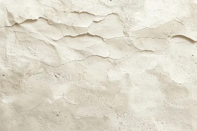 Close-up of a beige plaster wall with cracked, peeling edges and subtle weathered mottling texture.