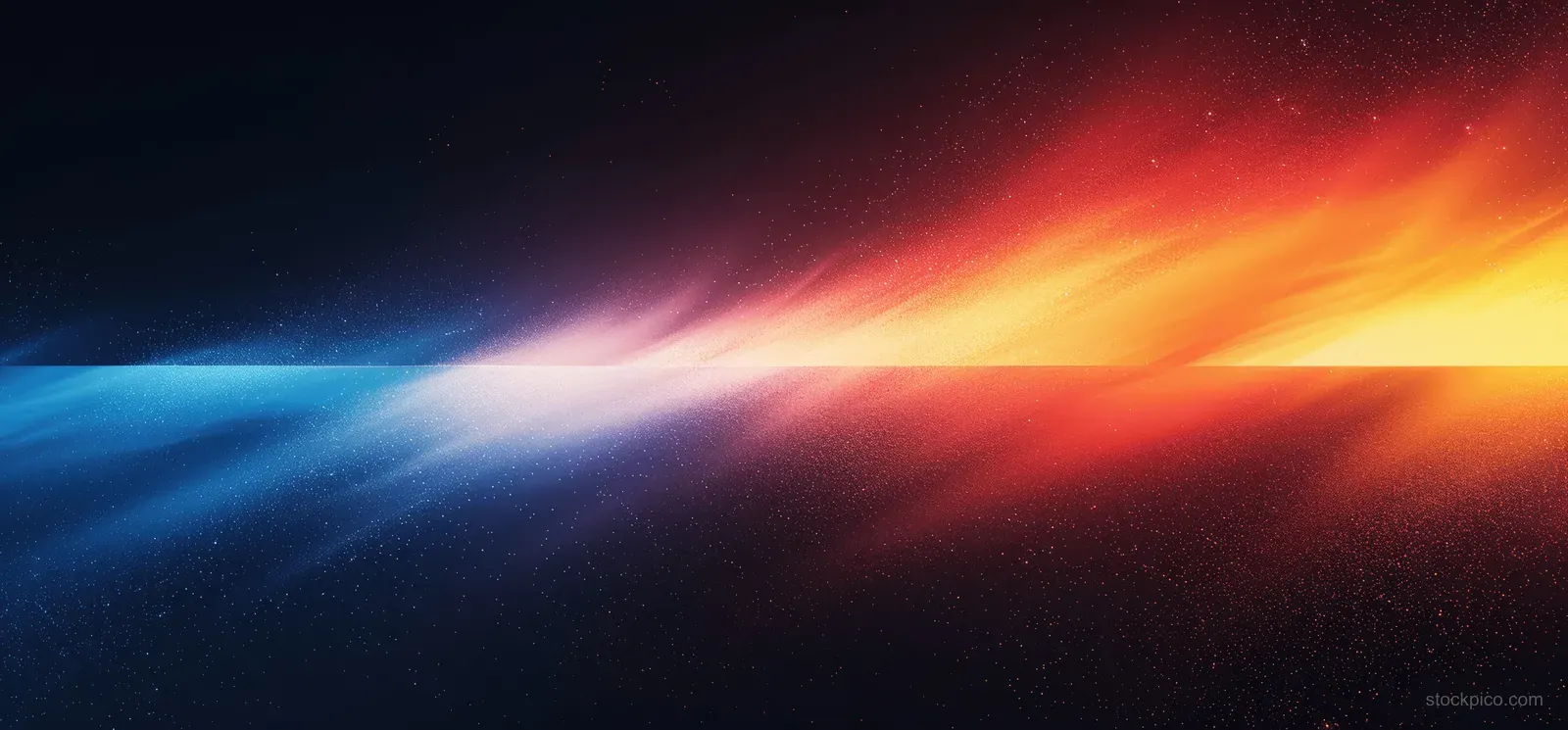 Neon light wave stretches across a red orange gradient background with black grain texture.