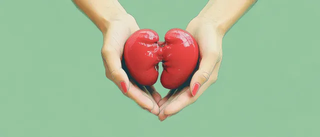 Hands cradling red kidney model for organ donation and chronic kidney disease awareness
