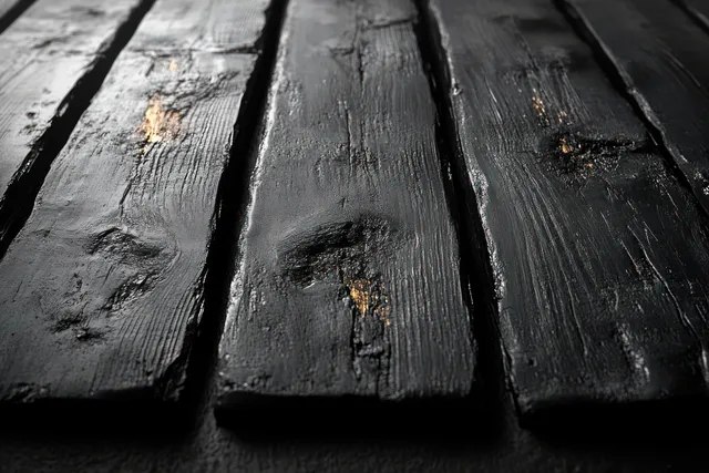 Dark weathered wooden planks background with soft shadows and subtle golden flecks