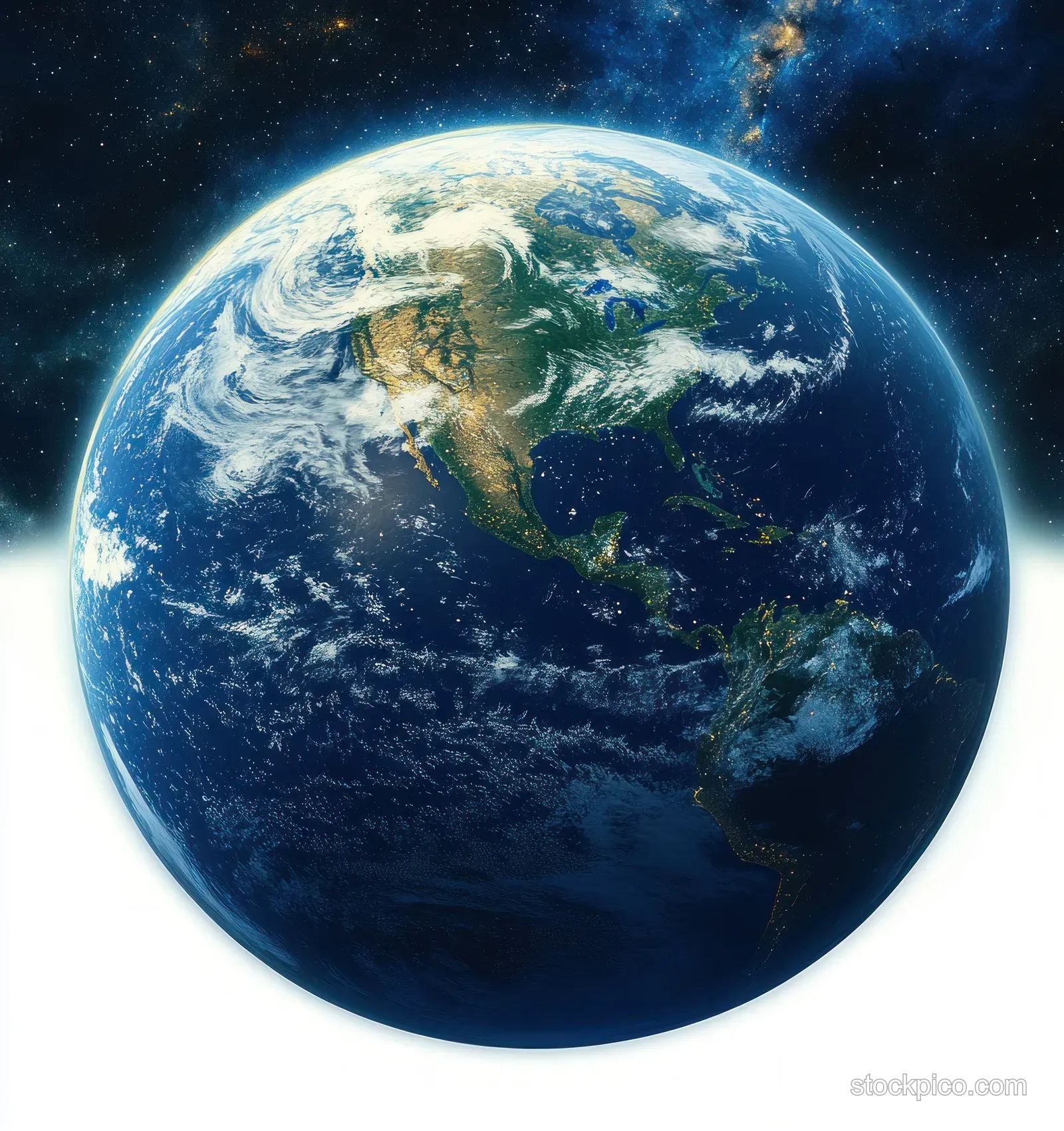 Earth seen from space with Southeast Asia coastline, blue oceans, and swirling white cloud patterns.