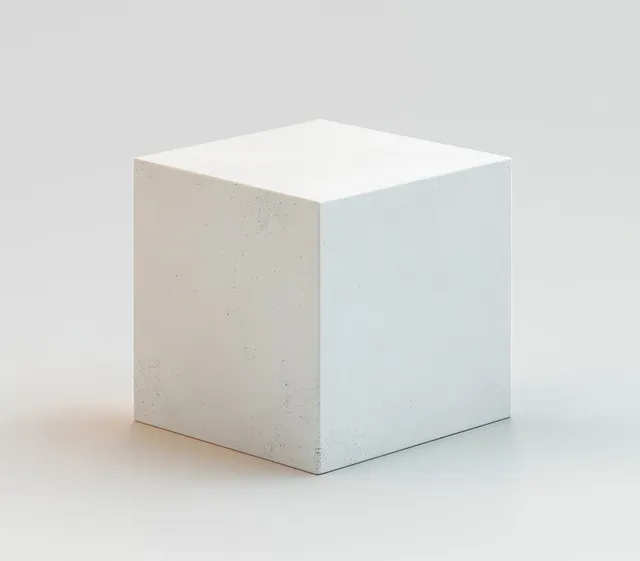 Matte white cube candle box mockup on studio gray background with soft shadow detail