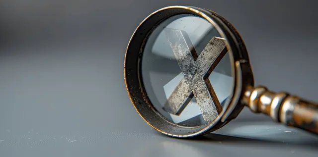 Magnifying glass focusing on an X mark with check symbol on check-and-x decision panel