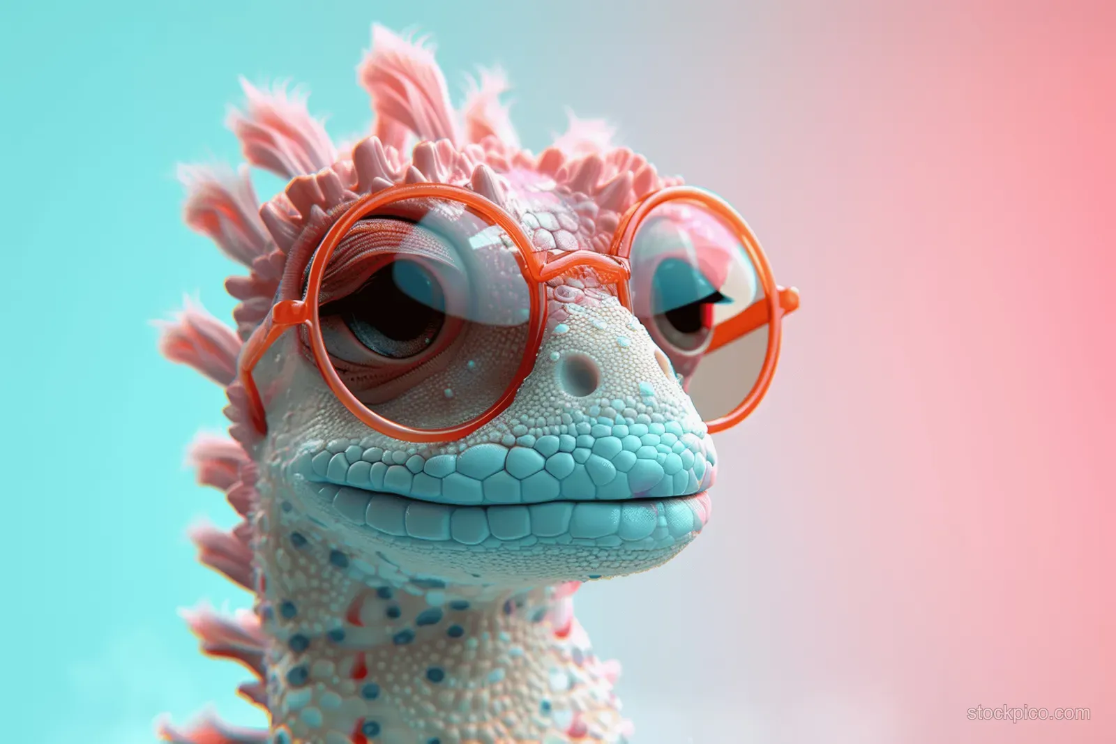 A cute seahorse wearing oversized orange sunglasses on a soft pastel gradient background.