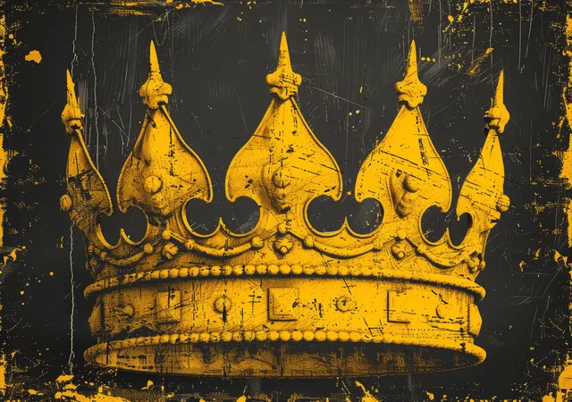 Centered yellow crown doodle outlined in black ink lines on white paper with symmetrical, scribbled details.
