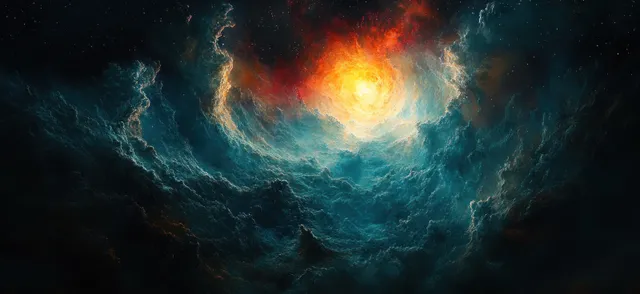Earth drifting in deep space with glowing continents, swirling clouds, and a surrounding starfield.