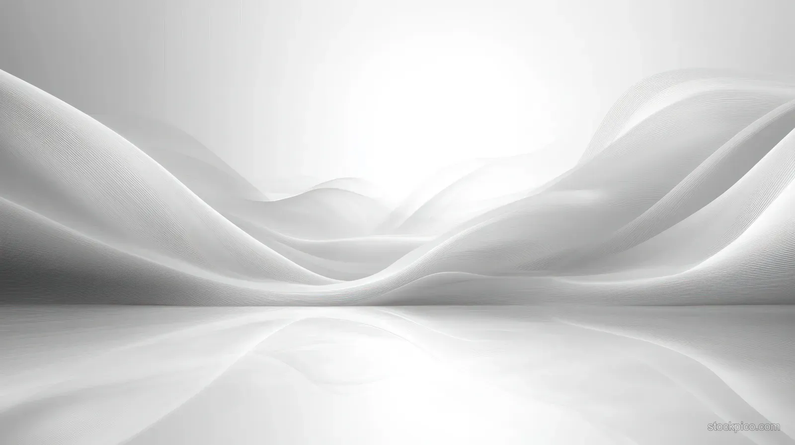 Smooth flowing wave lines form an abstract horizon on a bright white background with soft gray depth.