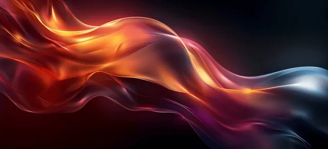 Vivid flame-like light trails and gentle swirls create a glowing energy effect against a dark background.