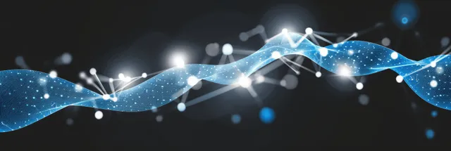 Abstract polygonal network with glowing data waves and global connection banner