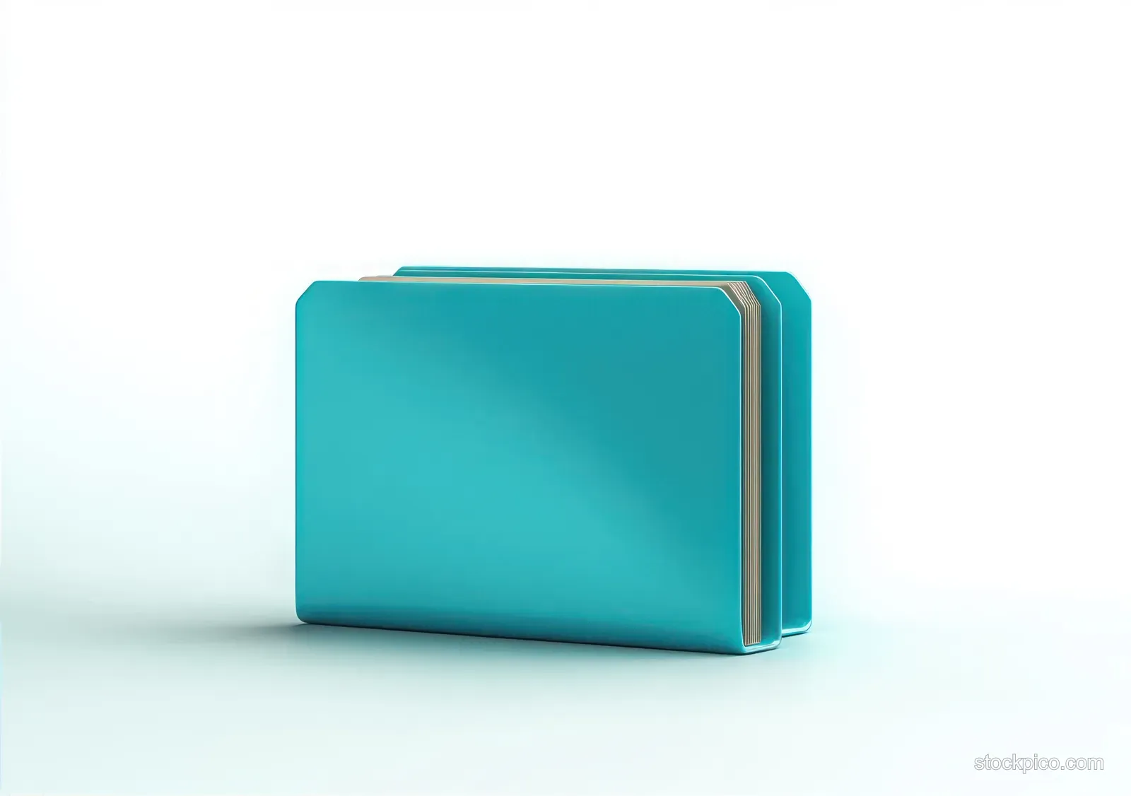 A turquoise file folder on a clean white background with visible document edges inside.