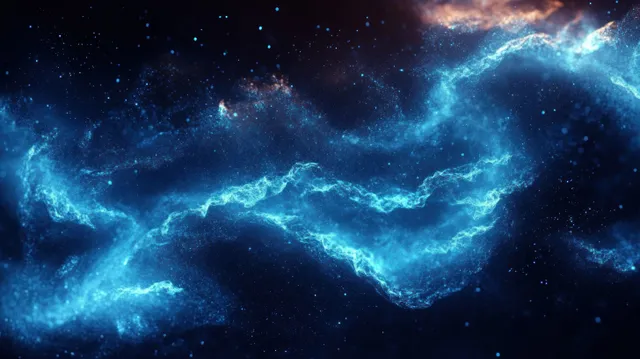 Blue cosmic nebula glows with swirling gas filaments across a dark starfield backdrop with Deep Space