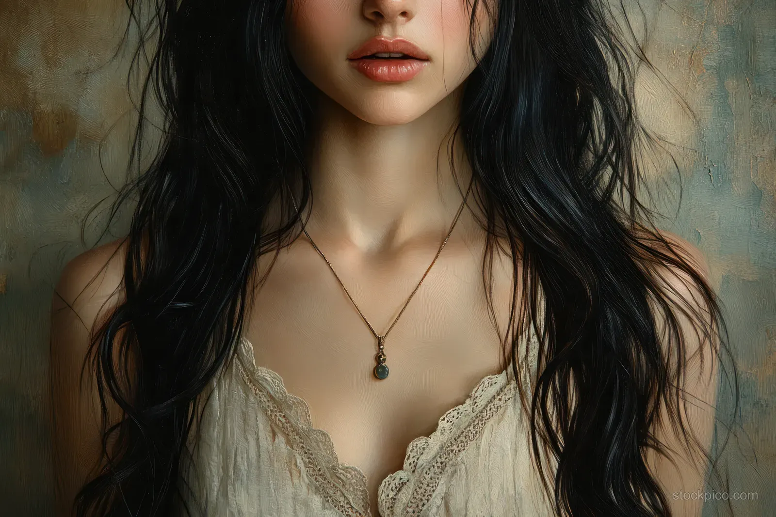 Smiling Indian woman with long black hair in a close-up portrait, soft natural light, textured background.
