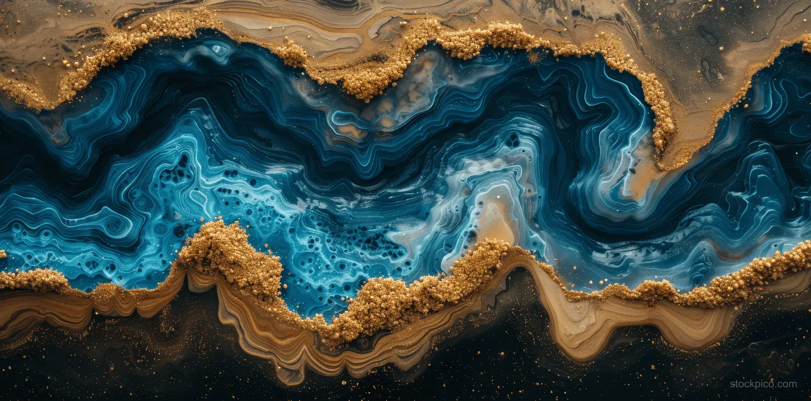 A turquoise epoxy river flows through cracked wood, showcasing vivid brown inclusions and intricate wood grain textures.