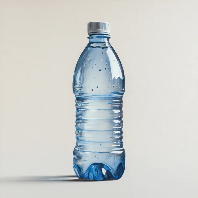 Clear 1.5L plastic water bottle standing upright on white studio background