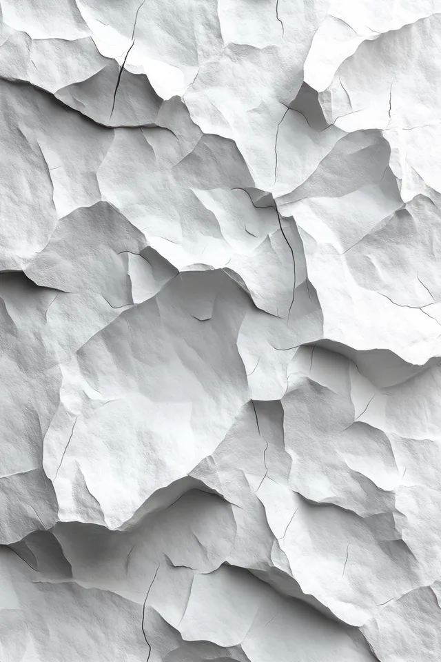 Crumpled white paper fills the frame with high-contrast light, deep shadows, and bright highlights.