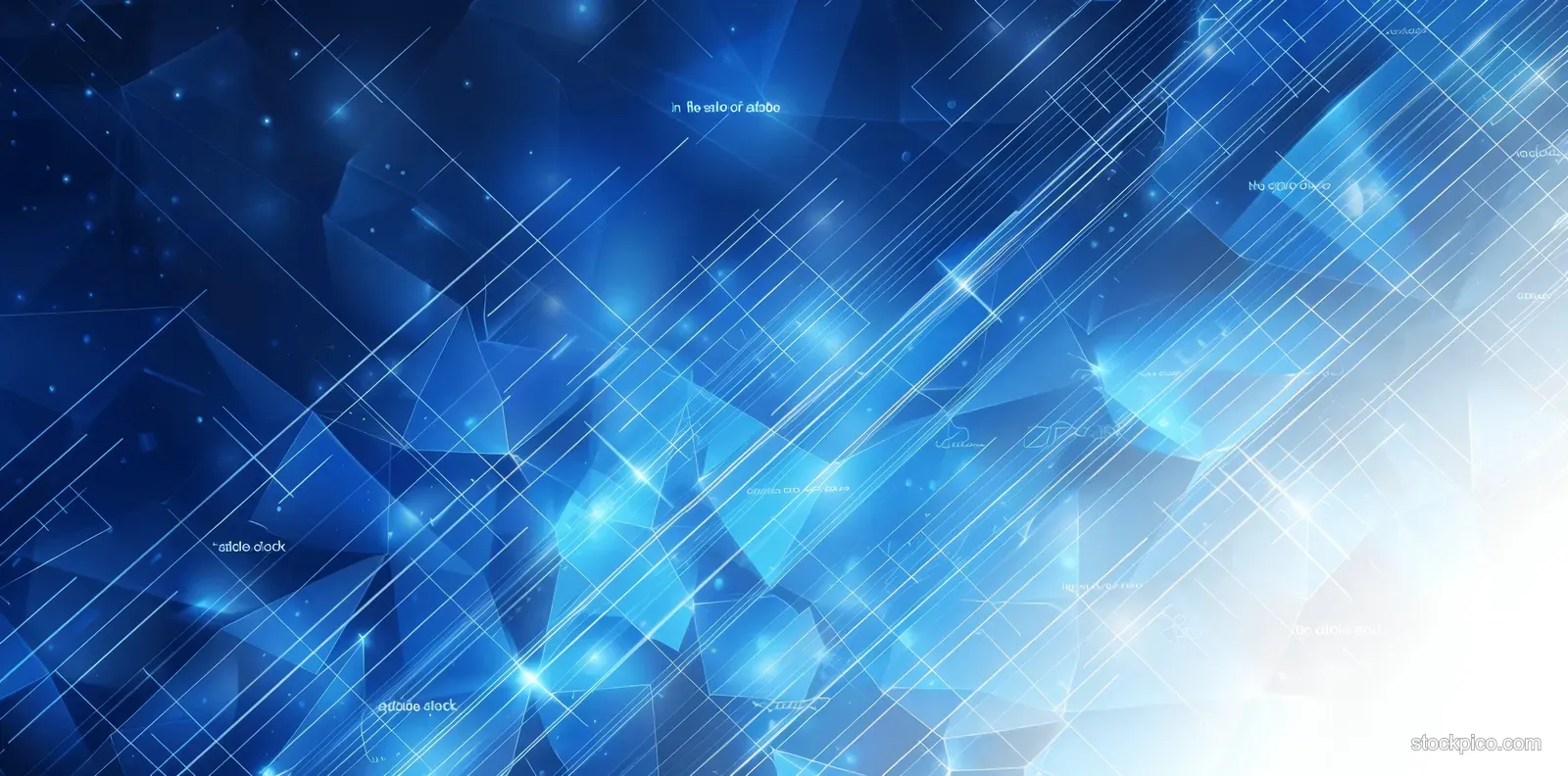 Abstract blue geometric network background with glowing diagonal lines and bright light overlay flare.