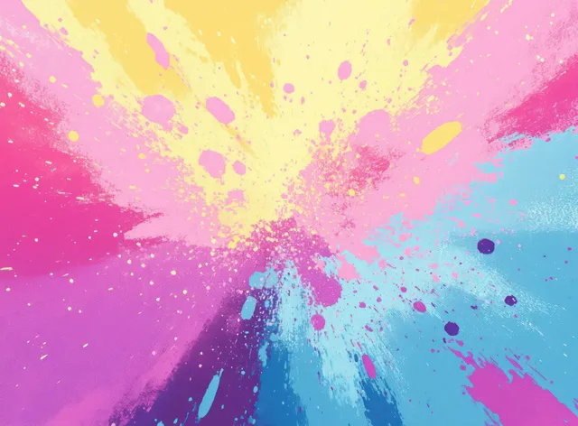 Vibrant pastel abstract background with dynamic pink and blue ink splashes and textured paint gradients.