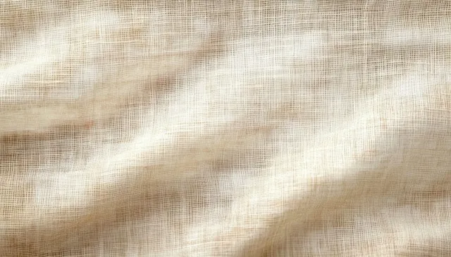 Beige linen fabric texture background with soft directional light and woven fibers