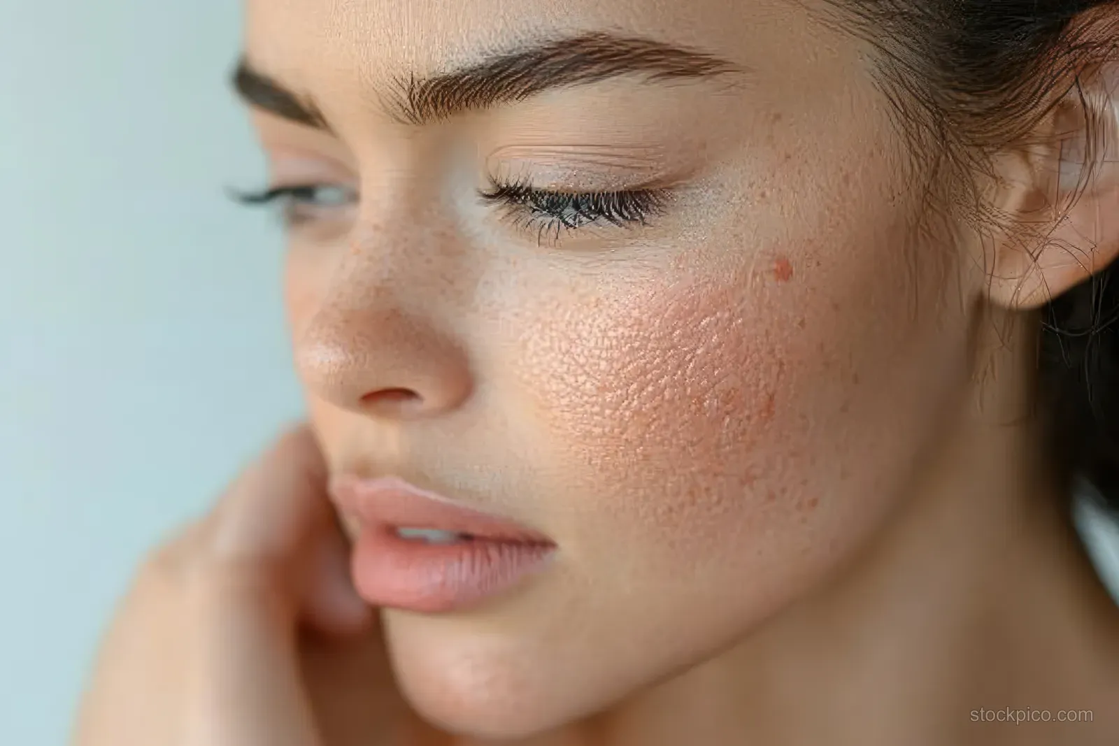 Young woman holds her arm while examining an itchy red rash across her skin.