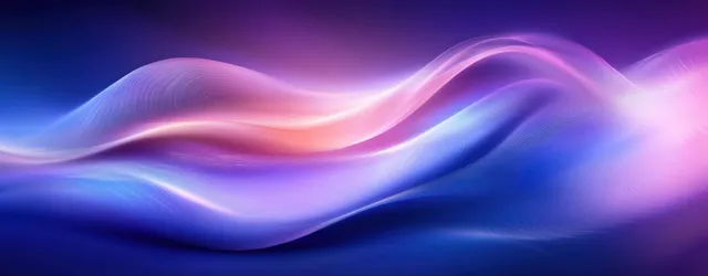 Glowing purple and blue fluid ribbons flowing through a dark neon gradient background