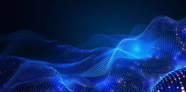 Futuristic blue mesh wave background with dotted network lines and glowing particles with Digital Marketing Visuals
