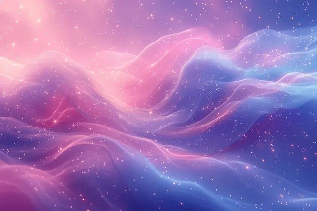 Pastel nebula dreamscape with sparkling stars and glowing white light trails