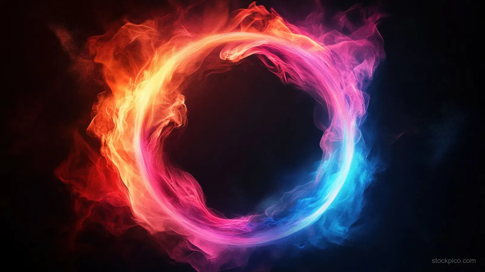 A circular ring of red and blue flames swirls and glows against a black background.