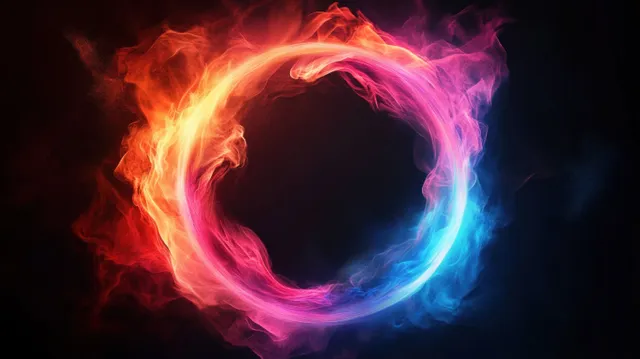 A circular ring of red and blue flames swirls and glows against a black background.
