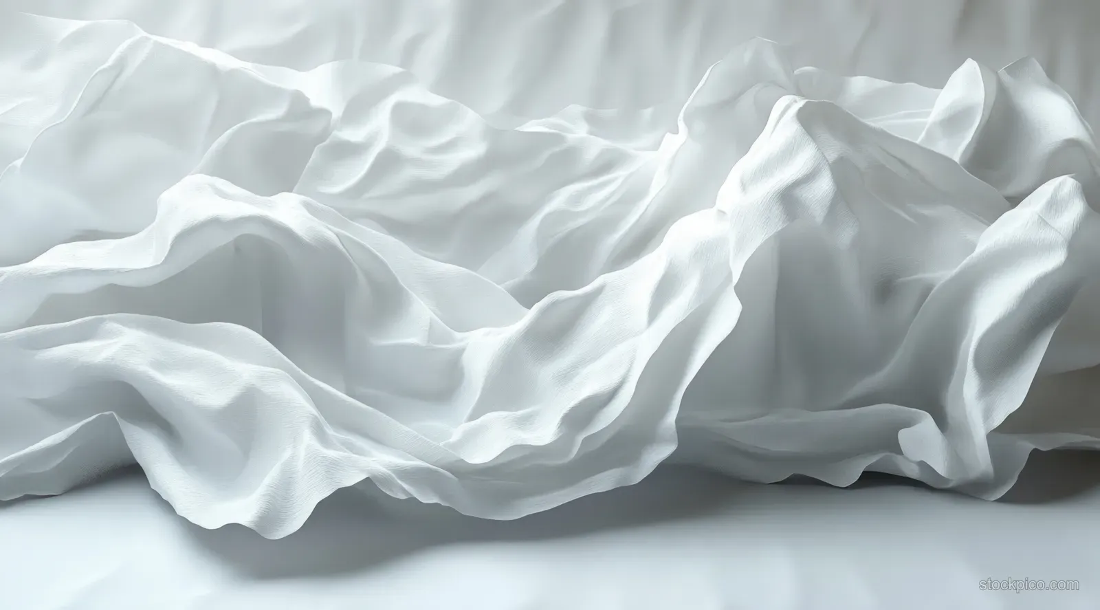 Crumpled white paper sheet with prominent folds lying on a light background.